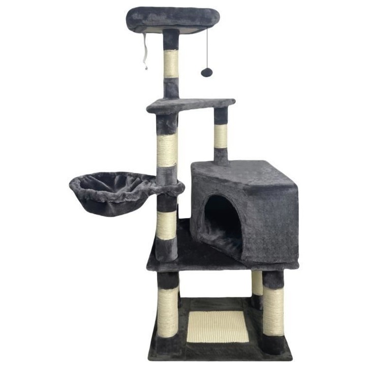 SWIFTY Arbre a chat - 55 x 40 x 138 cm - Gris foncé - 3 plateformes, 1 perchoir, 1 niche, poteaux a griffer