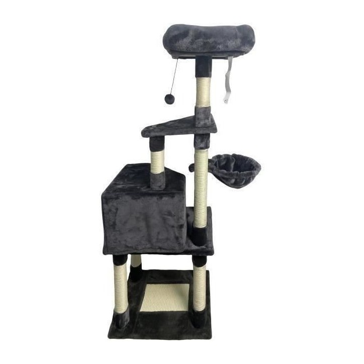 SWIFTY Arbre a chat - 55 x 40 x 138 cm - Gris foncé - 3 plateformes, 1 perchoir, 1 niche, poteaux a griffer