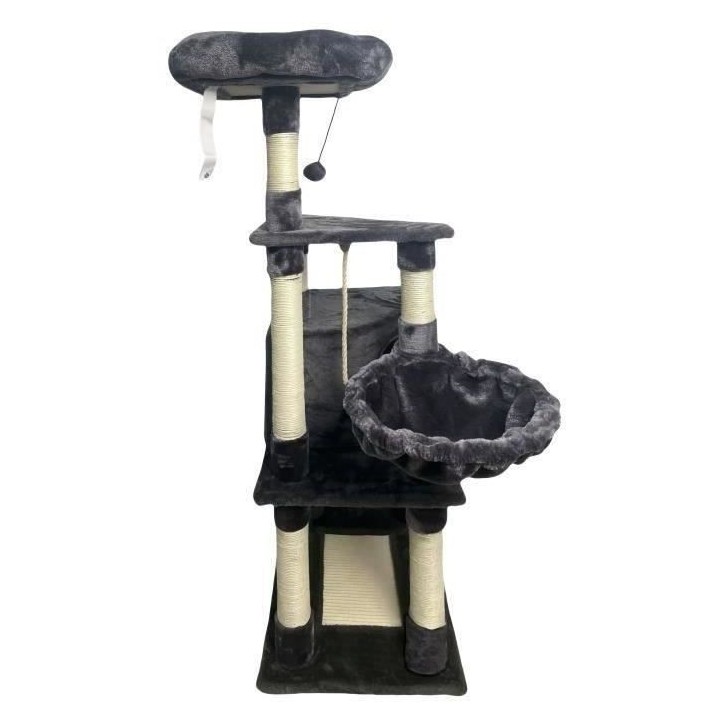 SWIFTY Arbre a chat - 55 x 40 x 138 cm - Gris foncé - 3 plateformes, 1 perchoir, 1 niche, poteaux a griffer