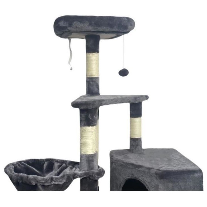 SWIFTY Arbre a chat - 55 x 40 x 138 cm - Gris foncé - 3 plateformes, 1 perchoir, 1 niche, poteaux a griffer