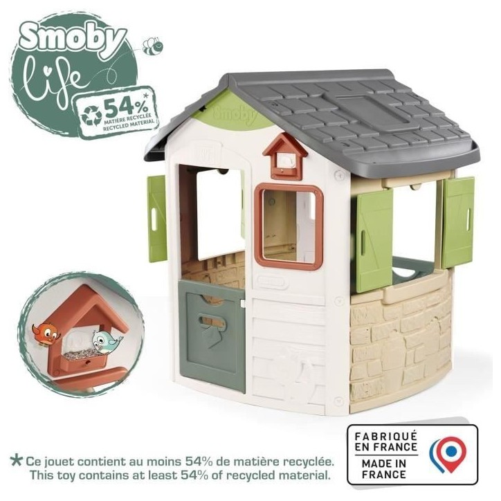 SMOBY Life - Maison Jura Lodge - Portillons a l'avant et a l'arriere - Mangeoire a oiseaux - Anti-UV - Matiere Recyclée - Des 2 SMOBY Life - Maison Jura Lodge - Portillons a l'avant et a l'arriere - Mangeoire a oiseaux - Anti-UV - Matiere Recyclée - Des 2
