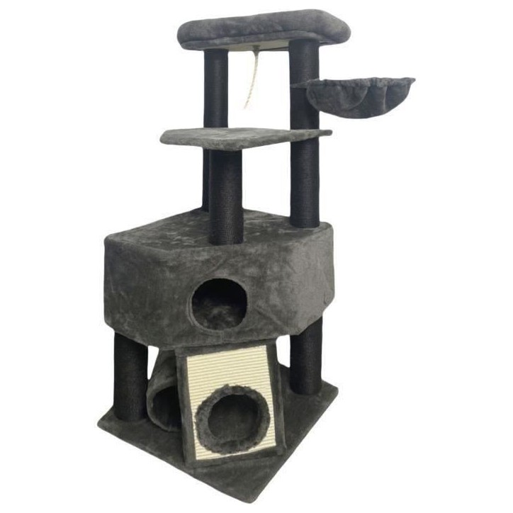 GUILY Arbre a chat stable - Idéal chats taille moyens - 50 x 50 x 141 cm - Gris foncé - 2 plateformes, 1 perchoir, 1 cabane, 1