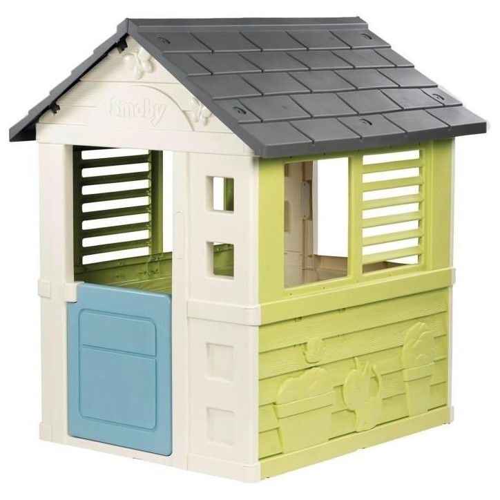 Smoby Life - Jolie Maison - Design Moderne - Portillon, Fenetres avec Persiennes - Matiere Recyclée - Des 2 ans