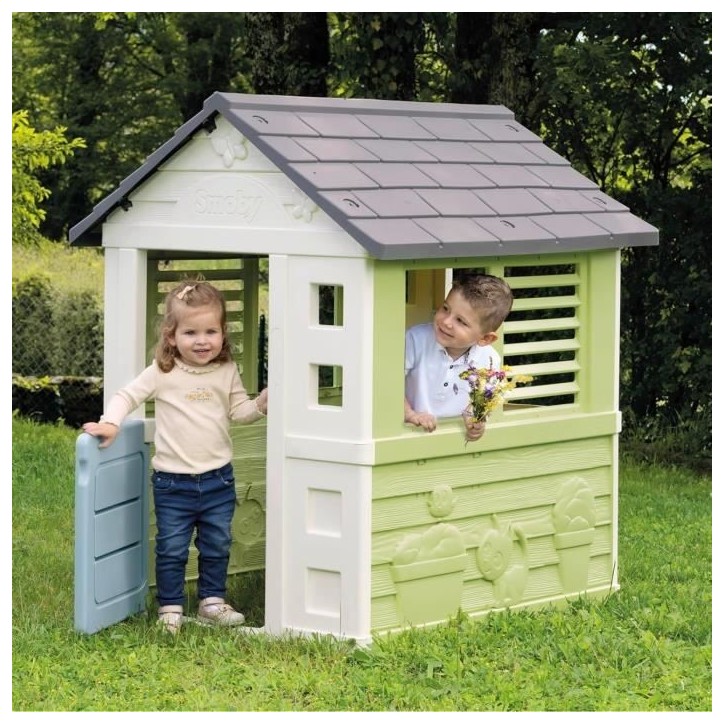 Smoby Life - Jolie Maison - Design Moderne - Portillon, Fenetres avec Persiennes - Matiere Recyclée - Des 2 ans