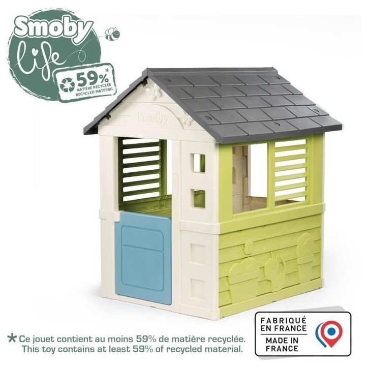 Smoby Life - Jolie Maison - Design Moderne - Portillon, Fenetres avec Persiennes - Matiere Recyclée - Des 2 ans
