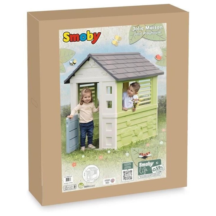 Smoby Life - Jolie Maison - Design Moderne - Portillon, Fenetres avec Persiennes - Matiere Recyclée - Des 2 ans