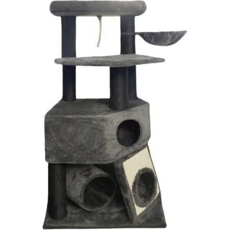 GUILY Arbre a chat stable - Idéal chats taille moyens - 50 x 50 x 141 cm - Gris foncé - 2 plateformes, 1 perchoir, 1 cabane, 1