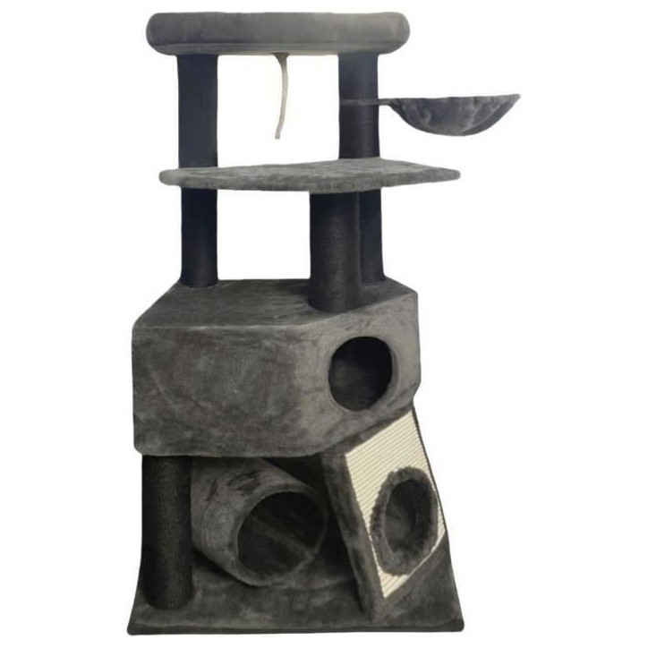 GUILY Arbre a chat stable - Idéal chats taille moyens - 50 x 50 x 141 cm - Gris foncé - 2 plateformes, 1 perchoir, 1 cabane, 1