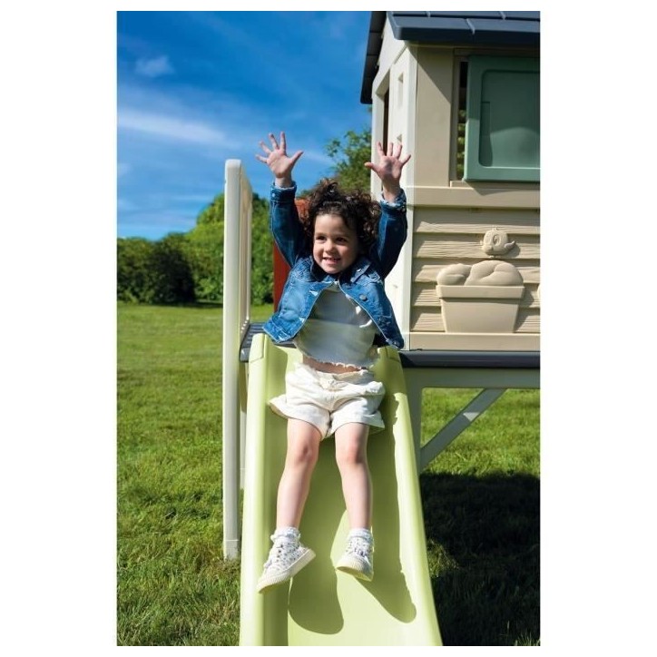 Smoby Life - Maison Pilotis avec toboggan - Nouveau colori - Plateforme 70cm - Anti-UV - Fabriqué en France