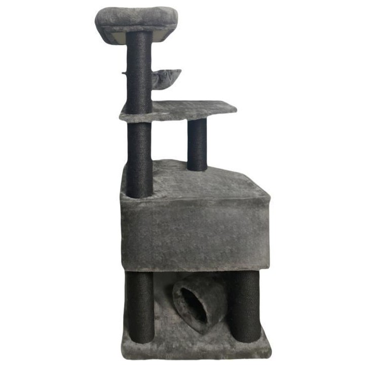 GUILY Arbre a chat stable - Idéal chats taille moyens - 50 x 50 x 141 cm - Gris foncé - 2 plateformes, 1 perchoir, 1 cabane, 1