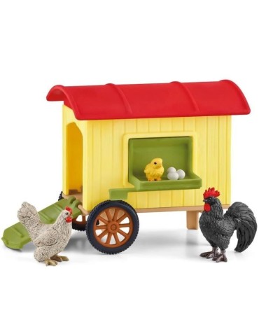 Coffret Poulailler Mobile SCHLEICH - Farm World - Avec 1 coq, 1 poulet, 1 poussin et des oeufs