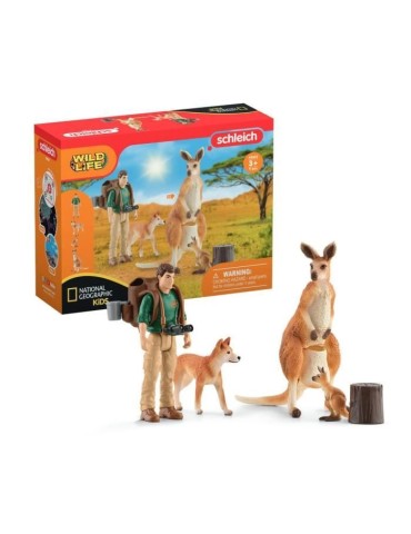 Coffret Aventures en Océanie SCHLEICH - Figurines de kangourous et ranger Tom avec accessoires - Gamme Wild Life