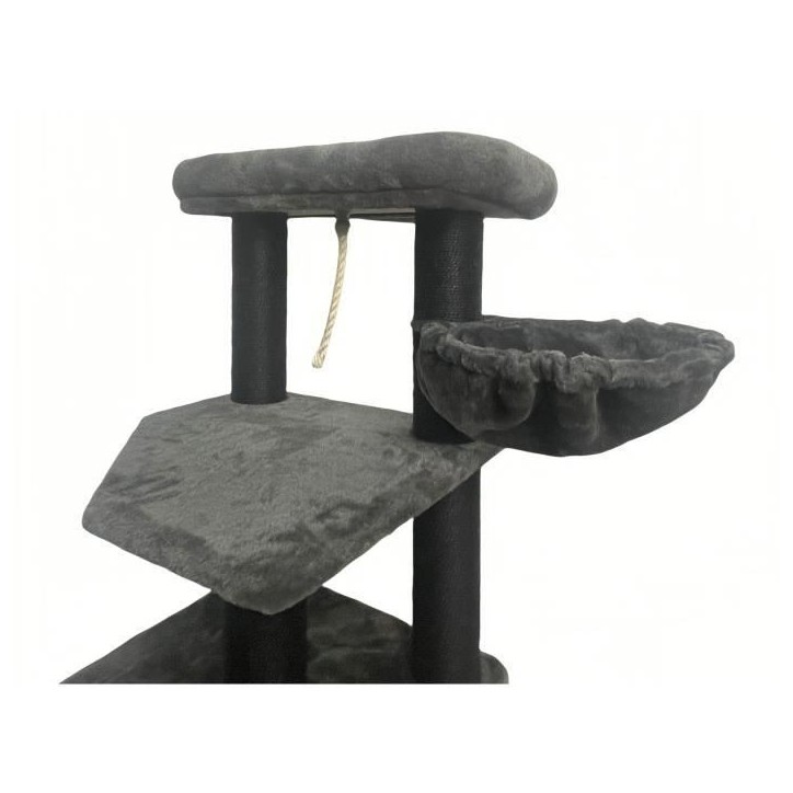 GUILY Arbre a chat stable - Idéal chats taille moyens - 50 x 50 x 141 cm - Gris foncé - 2 plateformes, 1 perchoir, 1 cabane, 1