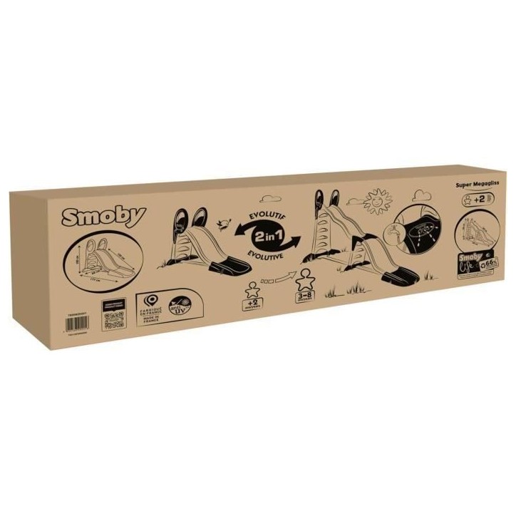 SMOBY Life - Toboggan Super Megagliss - Evolutif 2 en 1 - Glisse de 170 a 360 cm - Echelle, marches antidérapantes - Des 2 ans SMOBY Life - Toboggan Super Megagliss - Evolutif 2 en 1 - Glisse de 170 a 360 cm - Echelle, marches antidérapantes - Des 2 ans