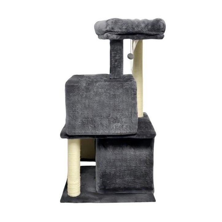 FLOPI Arbre a chat gris foncé- 44,5 x 48 x 86 cm - Gris foncé - 1 plateforme, 1 balle de jeu, 2 niches, 1 rampe