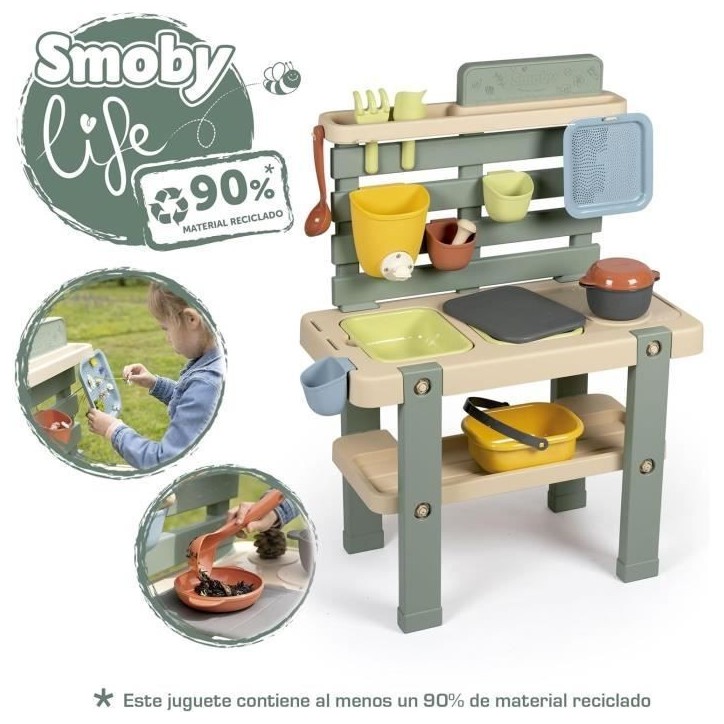 Smoby Life - Mud Kitchen - Jeu de cuisine en extérieur - 15 accessoires - Anti-UV - Matiere Recyclée - Des 3 Ans