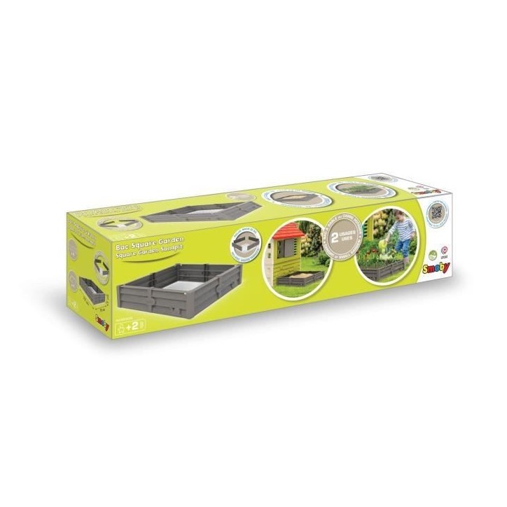 SMOBY Bac Square Garden 2 en 1 : bac a sable et carré potager - 76x76cm - Bâche de fond fournie