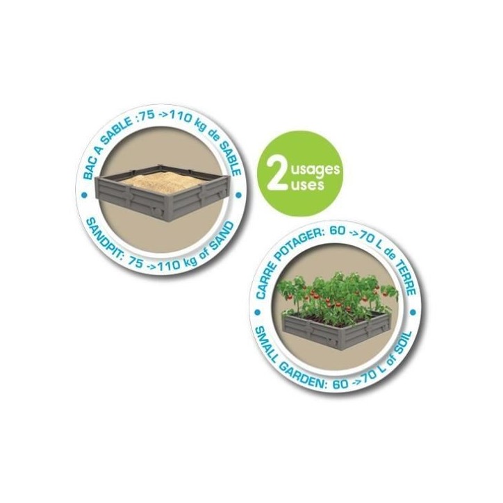 SMOBY Bac Square Garden 2 en 1 : bac a sable et carré potager - 76x76cm - Bâche de fond fournie