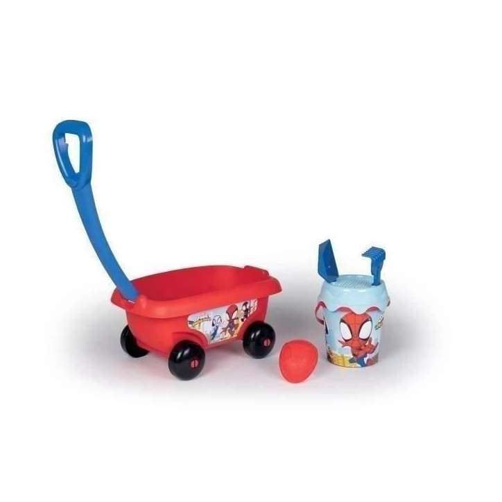 Smoby - Chariot de plage garni Spidey - Fabriqué en France - Pour enfants a partir de 18 mois - Bleu