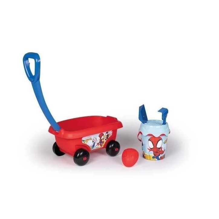 Smoby - Chariot de plage garni Spidey - Fabriqué en France - Pour enfants a partir de 18 mois - Bleu