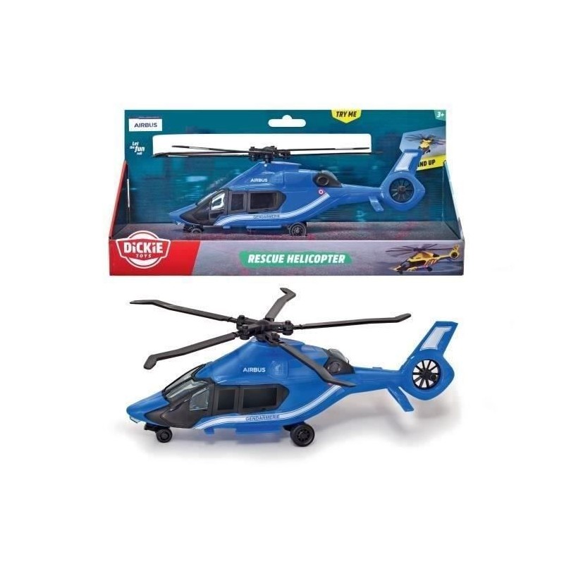 Hélicoptere Gendarmerie Airbus 23cm - Dickie - Roues Libres - Bleu - Hélicoptere Gendarmerie Airbus 23cm - Dickie - Roues Libres - Bleu -