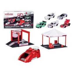Jouet - Majorette - Porsche Stand de Course et Podium - 5 Véhicules -