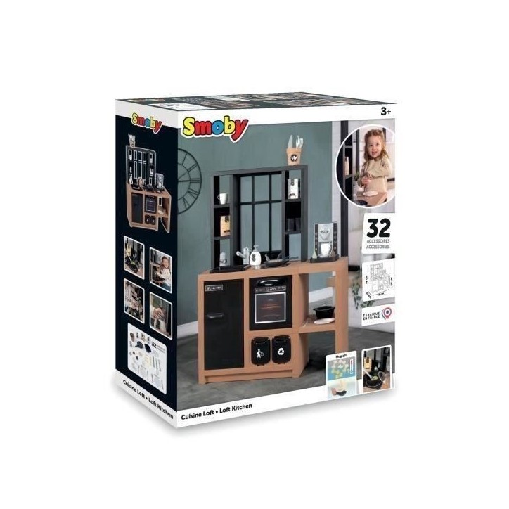 Cuisine pour enfants Smoby Loft avec 32 accessoires, design industriel, des 3 ans