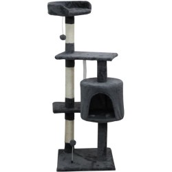 JASPER Arbre a chat gris 40 x 40 x 114 cm -3 plateformes, 1 niche, pot