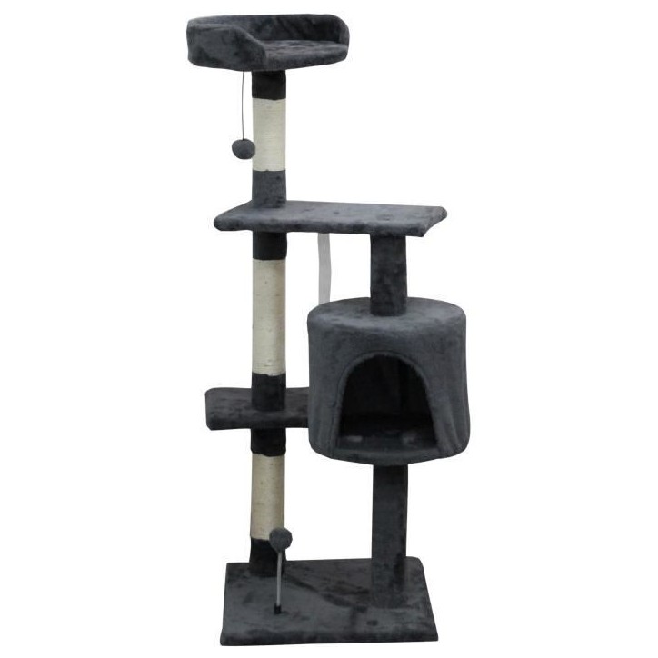 JASPER Arbre a chat gris 40 x 40 x 114 cm -3 plateformes, 1 niche, poteaux a griffer