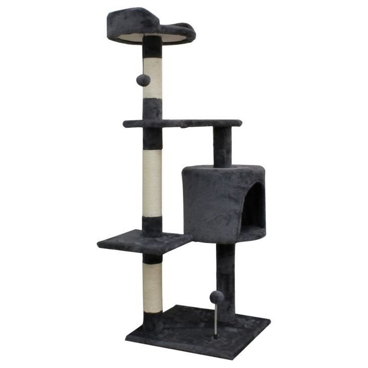 JASPER Arbre a chat gris 40 x 40 x 114 cm -3 plateformes, 1 niche, poteaux a griffer