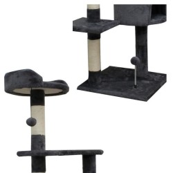 JASPER Arbre a chat gris 40 x 40 x 114 cm -3 plateformes, 1 niche, pot