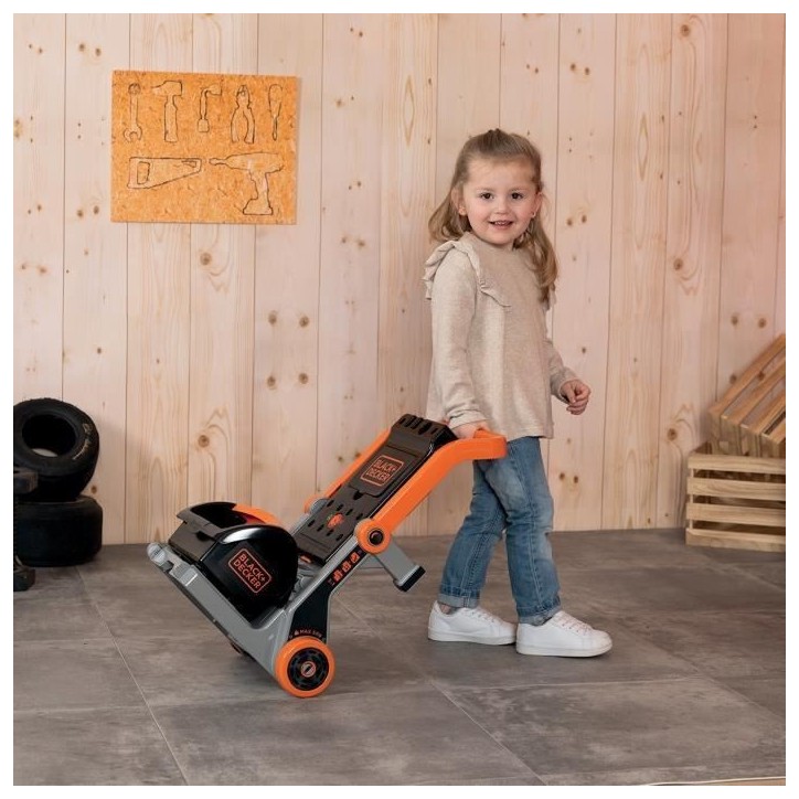 Smoby - Black+Decker - Diable + Boite 3 en 1 - 19 accessoires - Fabriqué en France