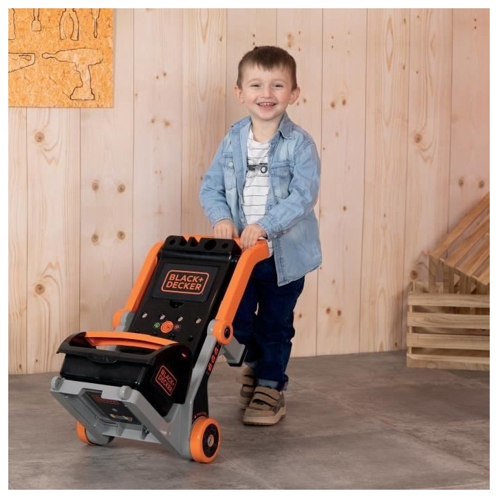 Smoby - Black+Decker - Diable + Boite 3 en 1 - 19 accessoires - Fabriqué en France