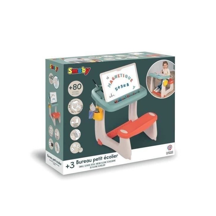 Bureau Petit Ecolier - Smoby - 80 Accessoires Inclus - Vert - 63 X 69 X 58 - Des 3 ans