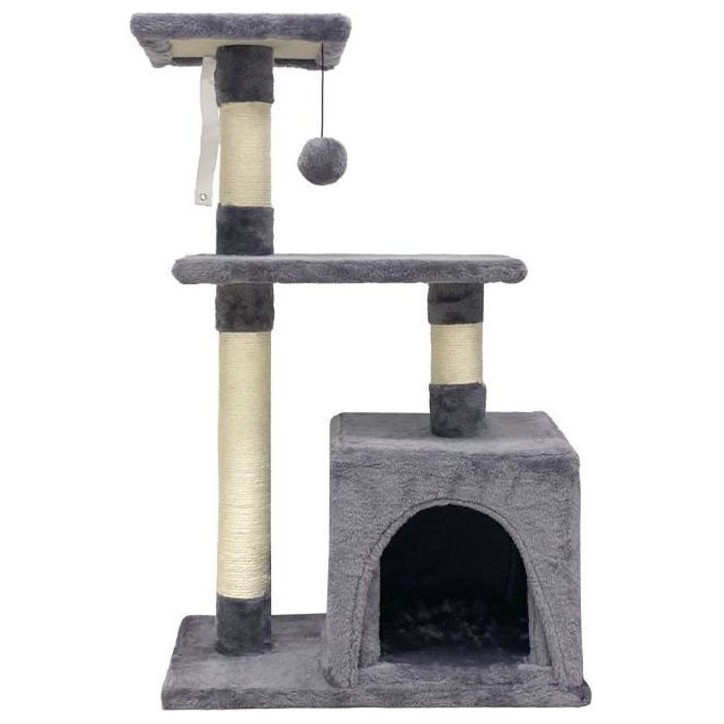 POPPY Arbre a chat gris 50 x 30 x 80 cm - 2 plateformes, 1 niche, poteaux a griffer