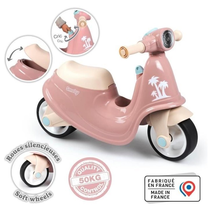 Smoby - Porteur scooter Rose - Coffre a Jouets - Roues silencieuses Dés 2ans