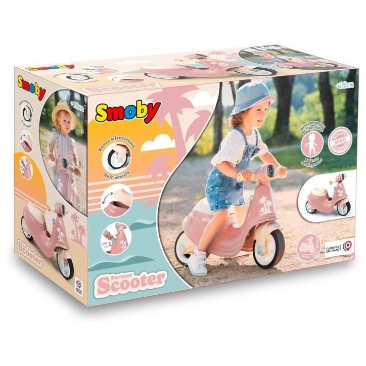 Smoby - Porteur scooter Rose - Coffre a Jouets - Roues silencieuses Dés 2ans