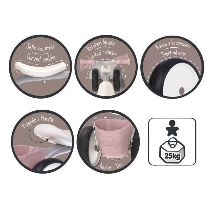 Porteur Rookie Rose en métal pour enfant des 12 mois - Smoby