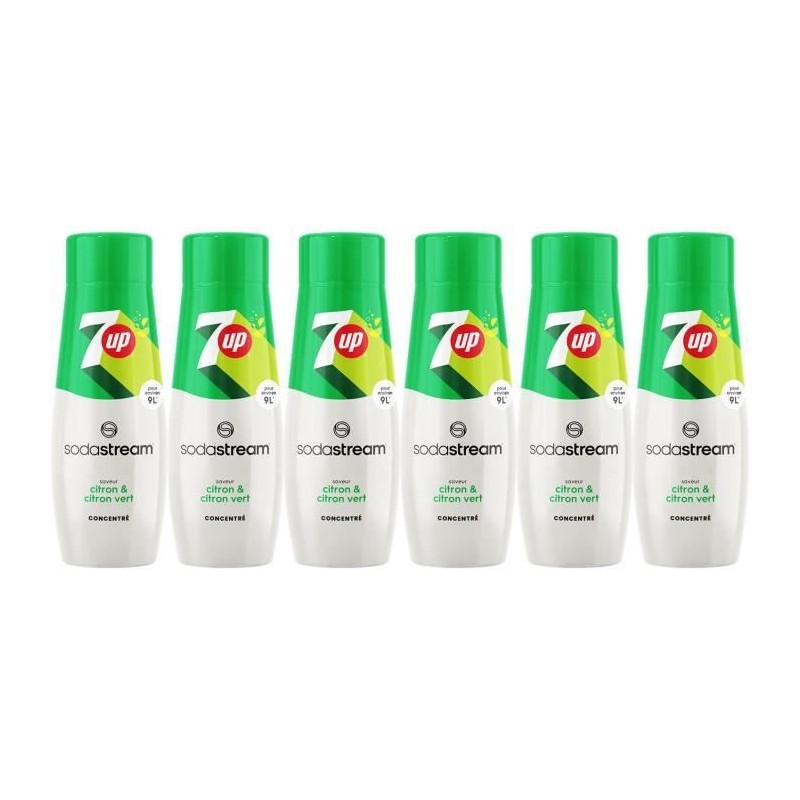 Concentrés SODASTREAM - Lot de 6 concentrés 7UP - Jusqu'a 54L de boi Concentrés SODASTREAM - Lot de 6 concentrés 7UP - Jusqu'a 54L de boi