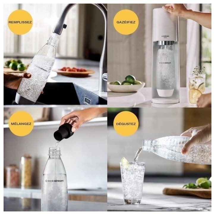 Machine a soda et eau pétillante SODASTREAM - TERRA Blanche - 2 bouteilles compatible lave-vaisselle - 1 recharge de gaz 60L Machine a soda et eau pétillante SODASTREAM - TERRA Blanche - 2 bouteilles compatible lave-vaisselle - 1 recharge de gaz 60L