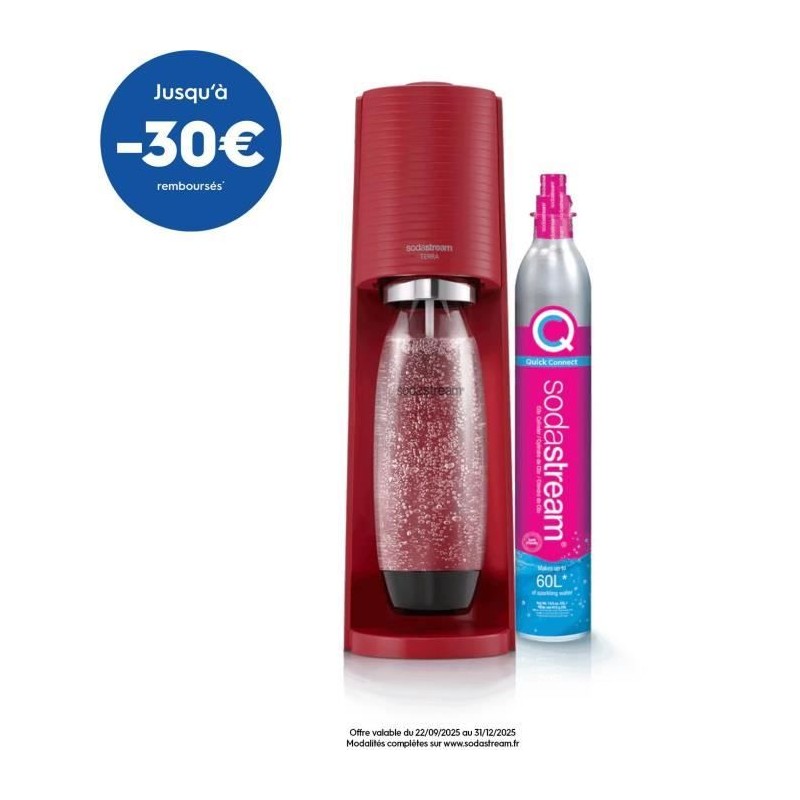 Machine a soda et eau pétillante SODASTREAM - TERRA Rouge - 1 bouteil