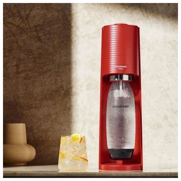 Machine a soda et eau pétillante SODASTREAM - TERRA Rouge - 1 bouteille compatible lave-vaisselle - 1 recharge de gaz 60L Machine a soda et eau pétillante SODASTREAM - TERRA Rouge - 1 bouteille compatible lave-vaisselle - 1 recharge de gaz 60L