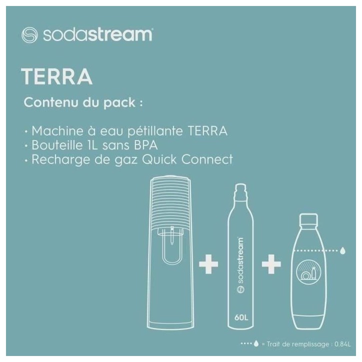 Machine a soda et eau pétillante SODASTREAM - TERRA Rouge - 1 bouteille compatible lave-vaisselle - 1 recharge de gaz 60L Machine a soda et eau pétillante SODASTREAM - TERRA Rouge - 1 bouteille compatible lave-vaisselle - 1 recharge de gaz 60L