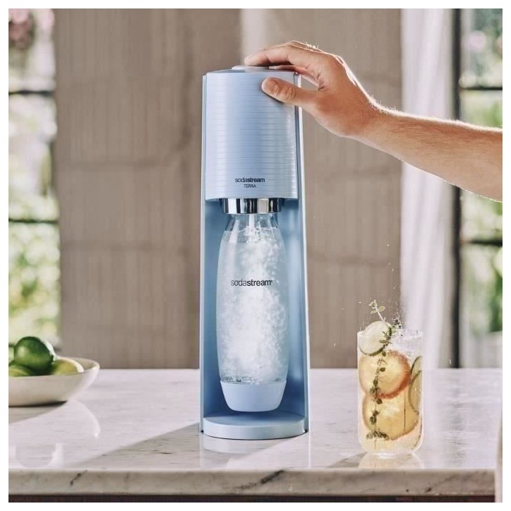 Machine a soda et eau pétillante SODASTREAM - TERRA Bleu - 1 bouteille compatible lave-vaisselle - 1 recharge de gaz 60L Machine a soda et eau pétillante SODASTREAM - TERRA Bleu - 1 bouteille compatible lave-vaisselle - 1 recharge de gaz 60L