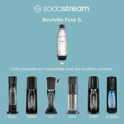 Bouteille SODASTREAM - FUSE Métal - Capacité 1L - Compatible lave-va