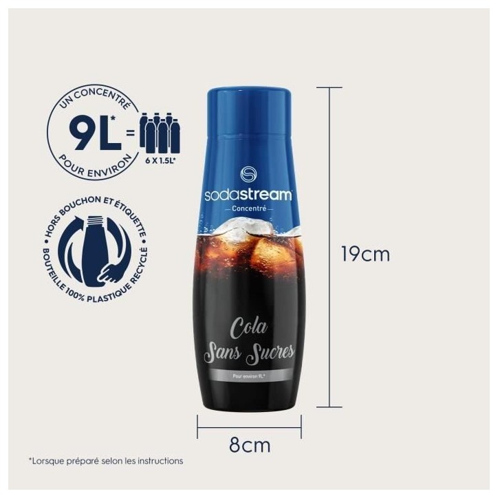 Concentrés SODASTREAM - Lot de 6 concentrés Cola sans sucres - Jusqu'a 54L de boissons - 440ml