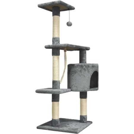 PALOMA Arbre a chat gris foncé 40 x 40 x 114cm - 3 plateformes, 1 corde, 1 niche , poteaux a griffer