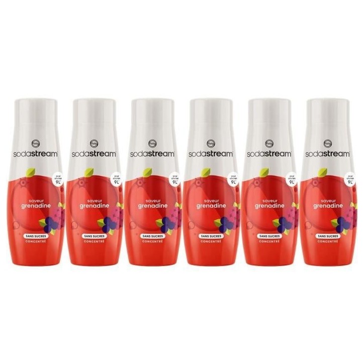 Concentrés SODASTREAM - Lot de 6 concentrés Grenadine sans sucres - Jusqu'a 54L de boissons - 440 ml Concentrés SODASTREAM - Lot de 6 concentrés Grenadine sans sucres - Jusqu'a 54L de boissons - 440 ml