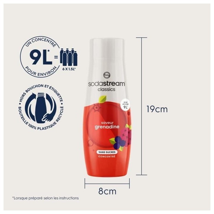 Concentrés SODASTREAM - Lot de 6 concentrés Grenadine sans sucres - Jusqu'a 54L de boissons - 440 ml Concentrés SODASTREAM - Lot de 6 concentrés Grenadine sans sucres - Jusqu'a 54L de boissons - 440 ml