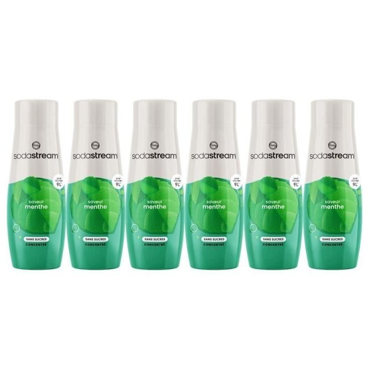 Concentrés SODASTREAM - Lot de 6 concentrés Menthe sans sucres - Jusqu'a 54L de boissons - 440 ml Concentrés SODASTREAM - Lot de 6 concentrés Menthe sans sucres - Jusqu'a 54L de boissons - 440 ml